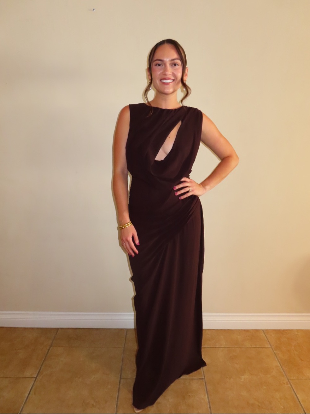 Meshki Dark Brown Draped Maxi Dress - Picture 3 of 3